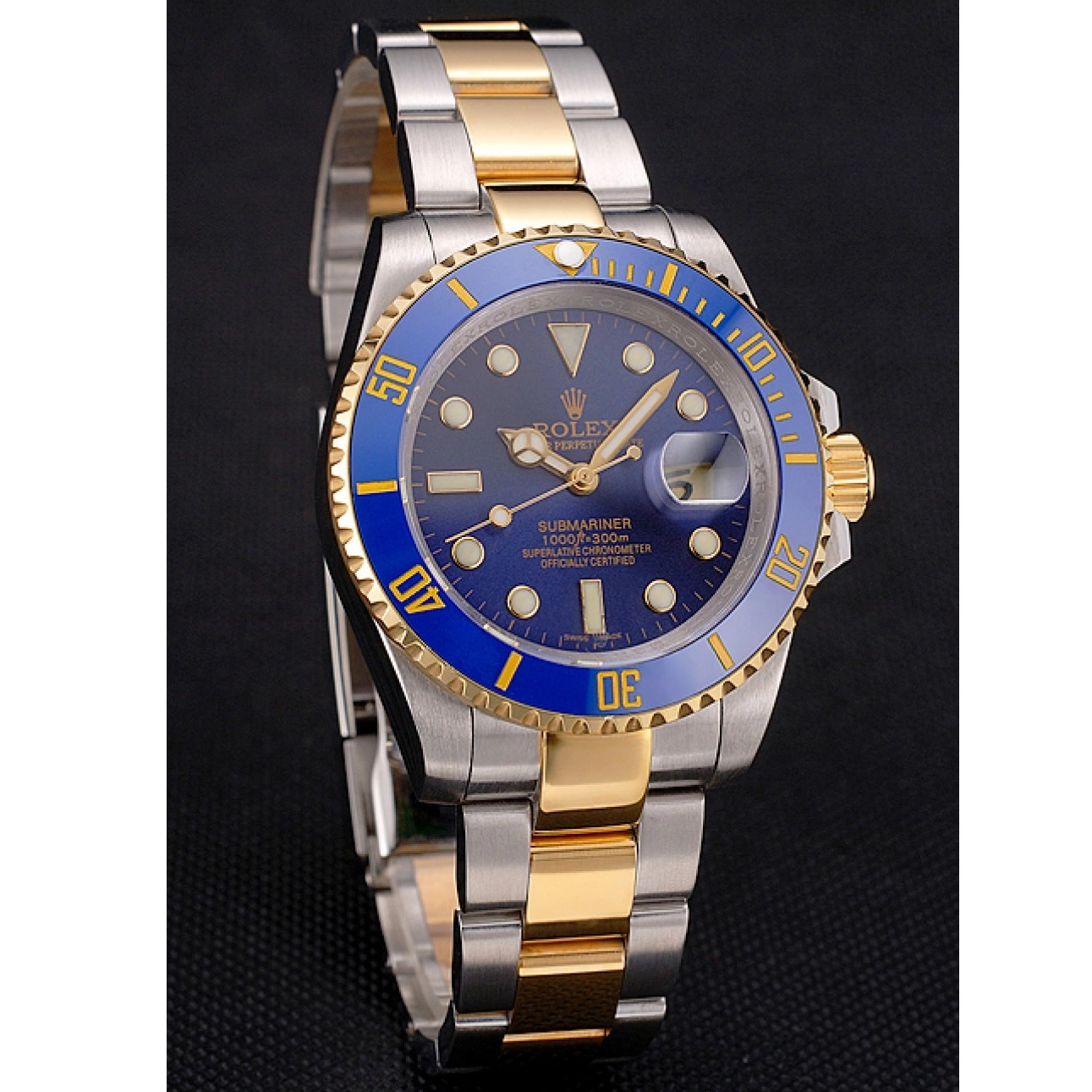 Aaa replica watch Two Blue Gold Dial Rolex Steel Submariner Bezel Swiss And Bracelet Tone 0710